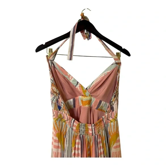 Multicolor Patterned Women's Lined Halter Maxi Dress Size Small 💯% Rayon - Picture 9 of 14